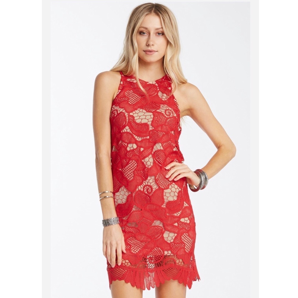 Red Crochet Lace Sleeveless Shift Dress
